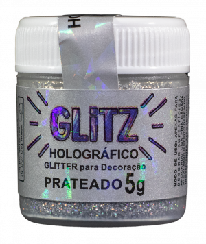 Glitter para Decoração Prata Holográfico Glitz 5gr