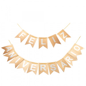 Faixa Felilz Aniversário com Glitter Rosê Gold Silver Festas